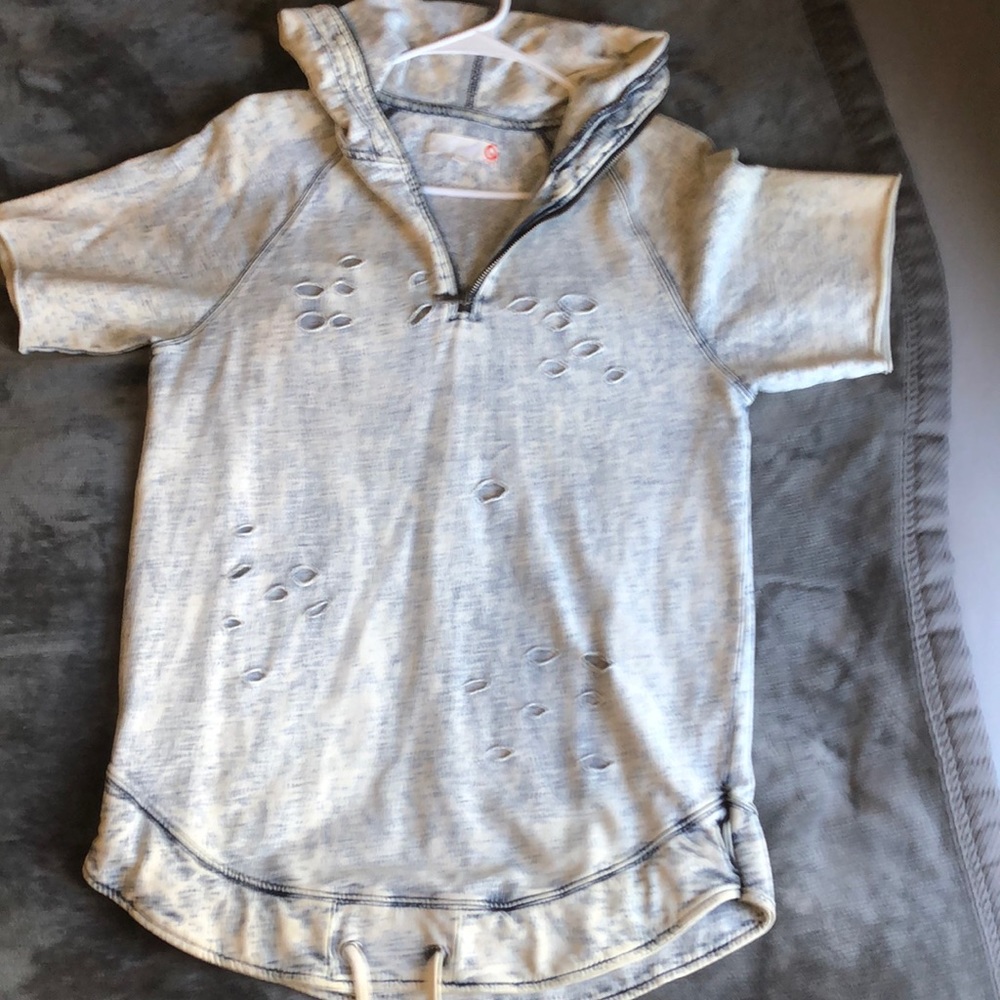 GUESS Denim Colored Short Sleeved Hoodie